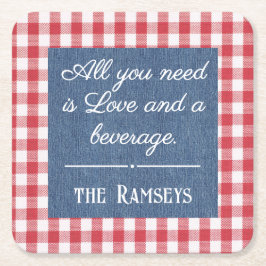 Name Quote. Red & White Check, Blue Denim Print Kartonnen Onderzetters