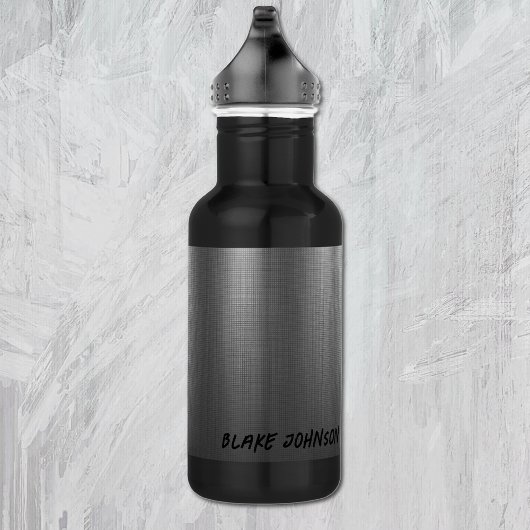 Name, Shiny Metal Grid Effect on 18oz Black Waterfles