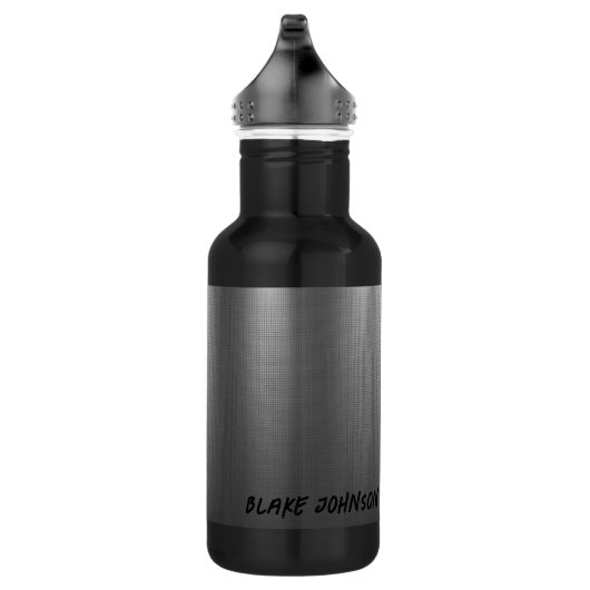 Name, Shiny Metal Grid Effect on 18oz Black Waterfles (Rechts)