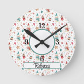 Name, Snowman Hearts Candy Pattern 8-in Acrylic Ronde Klok (Voorkant)