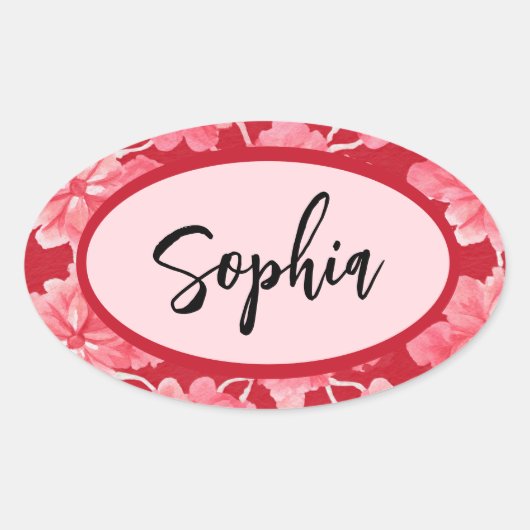 Name Sticker Personalized Pink Floral (Voorkant)