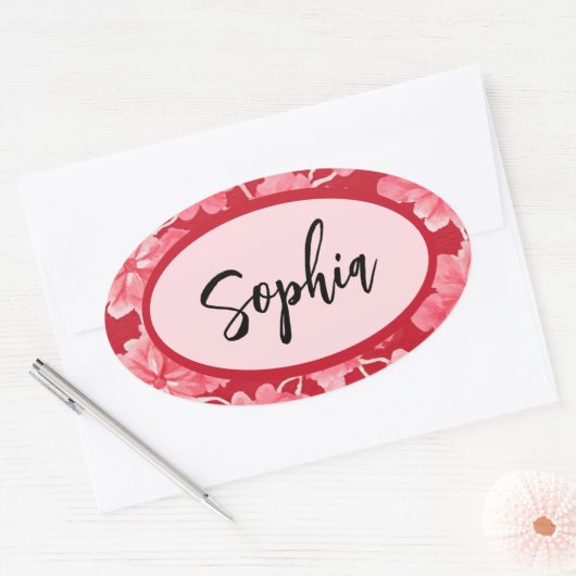 Name Sticker Personalized Pink Floral (Envelop)