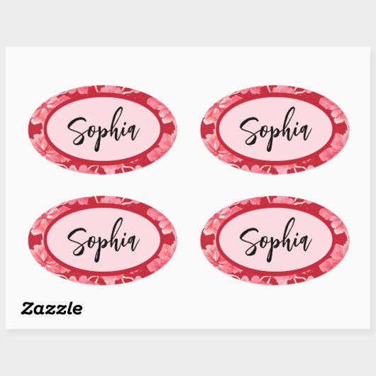 Name Sticker Personalized Pink Floral (Vel)