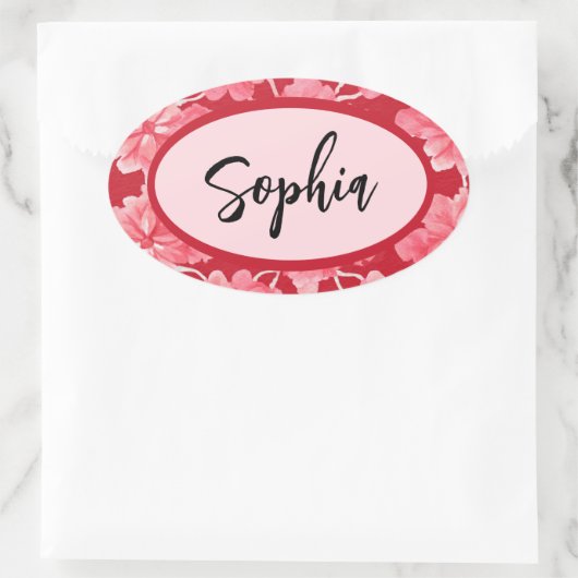 Name Sticker Personalized Pink Floral (Tas)