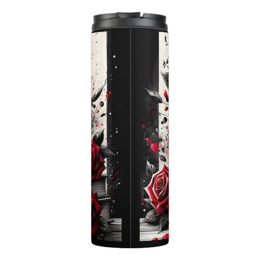 Name Text, Red Roses Hearts & Books Thermosbeker (Achterkant)