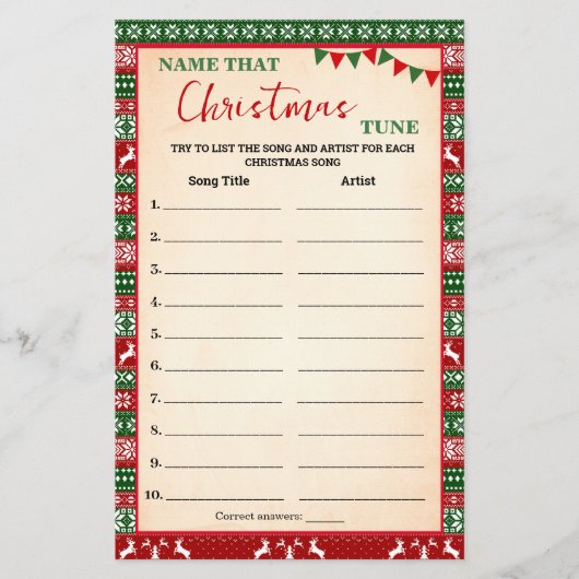 Name that Christmas Tune Game Ugly Sweater Card Flyer (Voorkant)
