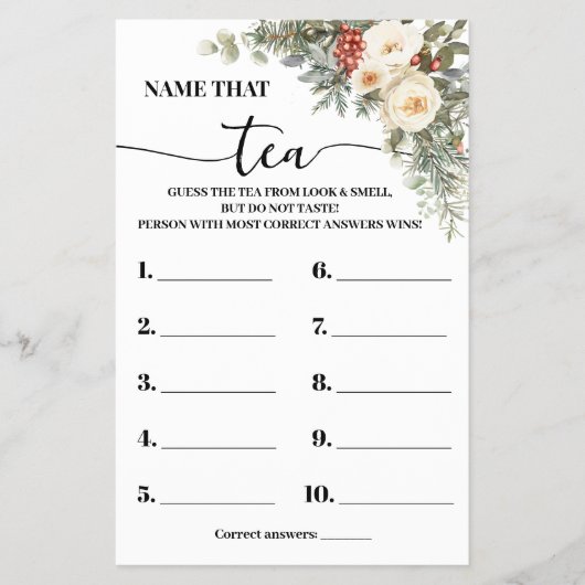 Name that Tea Winter Bridal Shower Game Card Flyer (Voorkant)