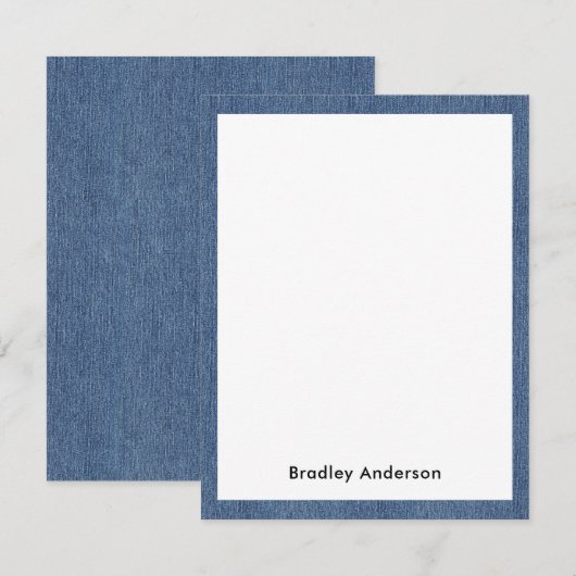 Name || Trendy Blue Jean Denim Print Frame Notitiekaartje (Voorkant / Achterkant)