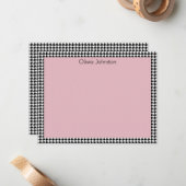 Name || Vintage Pink and Houndstooth Pattern Frame Notitiekaartje (Voorkant / Achterkant in situ)