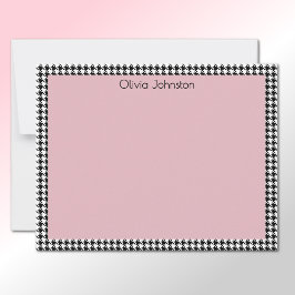 Name || Vintage Pink and Houndstooth Pattern Frame Notitiekaartje
