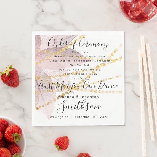 Name Wedding Program Roos Gold Funny Quottes Servet (Insitu)