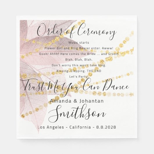 Name Wedding Program Roos Gold Funny Quottes Servet (Voorkant)