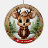 Name Whimsical Reindeer Rustic Holiday Tree 🦌🎄 Keramisch Ornament (Achterkant)