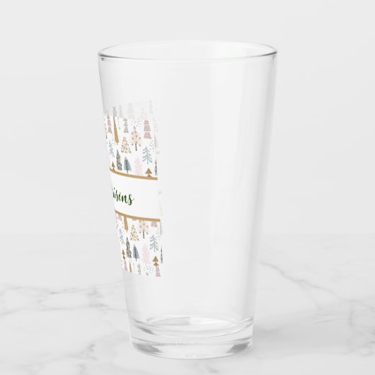 Name, Whimsical Winter Trees Pattern Pint Beer Glas (Links)