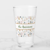Name, Whimsical Winter Trees Pattern Pint Beer Glas (Voorkant)