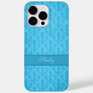 Named Fleur de Lis damask blue Case-Mate iPhone Case
