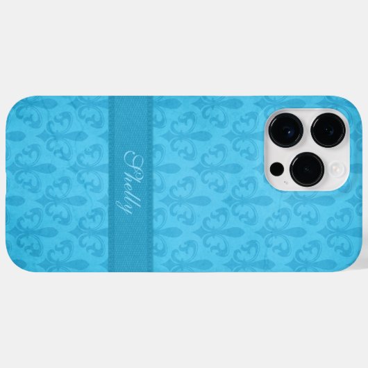 Named Fleur de Lis damask blue Case-Mate iPhone Case (Achterkant (horizontaal))