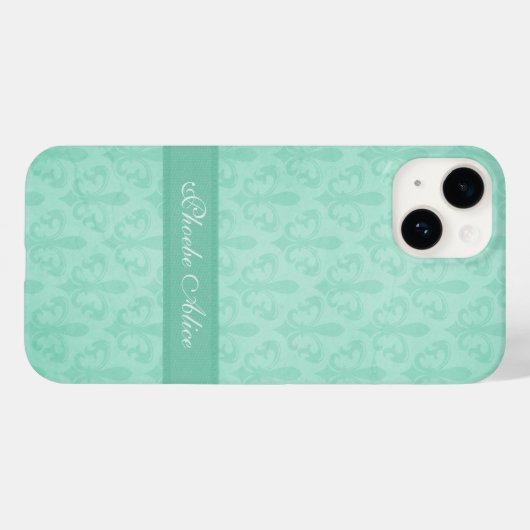 Named Fleur de Lis damask mint green Case-Mate iPhone Case (Achterkant (horizontaal))