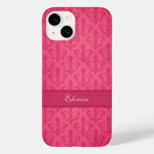 Named Fleur de Lis damask roze iphone 6 hoesje (Achterkant)