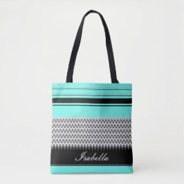 Named Mint Stripes en Chevron Tote Bag