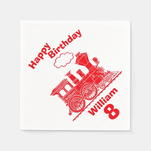Named red train boys 8e verjaardag servetten (Voorkant)