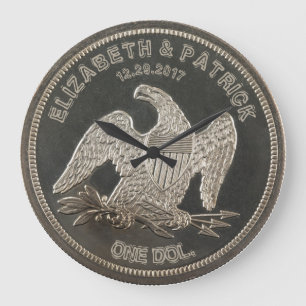 Named Silver 1865 Dollar Wedding or Jubileum Grote Klok