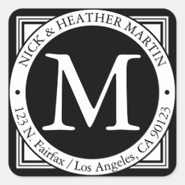 Namen, Achternaam Initiaal & Retouradres | B&W Vierkante Sticker