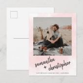 Namen Bewaar de datum typografie roze foto Aankondigingskaart (Voorkant / Achterkant)