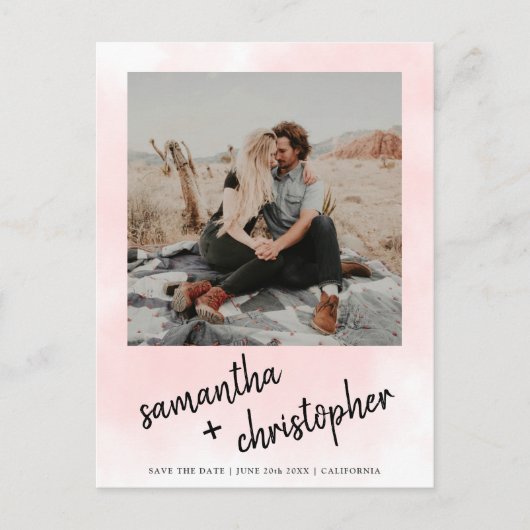 Namen Bewaar de datum typografie roze foto Aankondigingskaart (Voorkant)