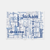 Namen Blauwe & Witte Jongen BabyTypografie Fleece Deken (Voorkant (Horizontaal))