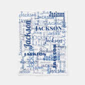 Namen Blauwe & Witte Jongen BabyTypografie Fleece Deken (Voorkant)