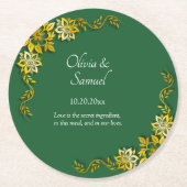 Namen Datum Bericht Smaragdgroen & Goud  Ronde Kartonnen Onderzetter (Voorkant)