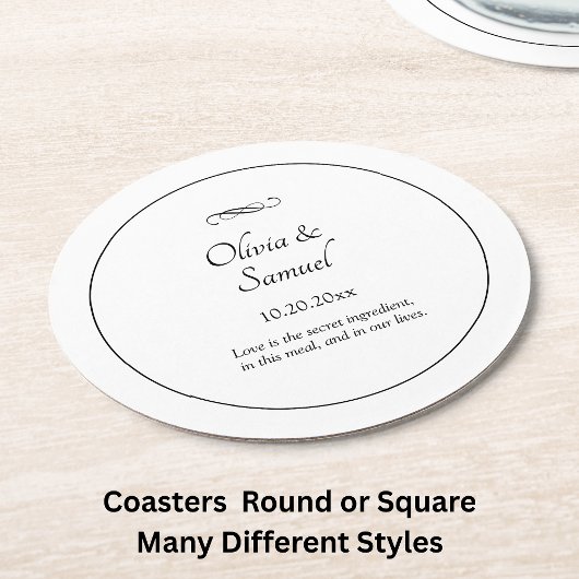 Namen Datum Bericht Zwart Wit Oneindigheid Scroll, Ronde Kartonnen Onderzetter