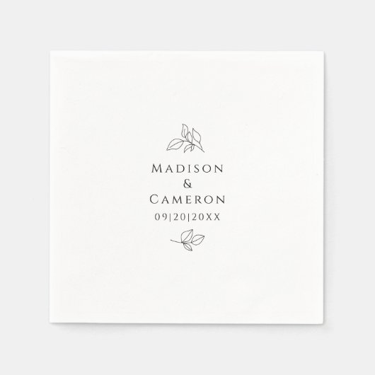 Namen & Datum Elegante bruiloft bladeren zwart & w Servet (Voorkant)