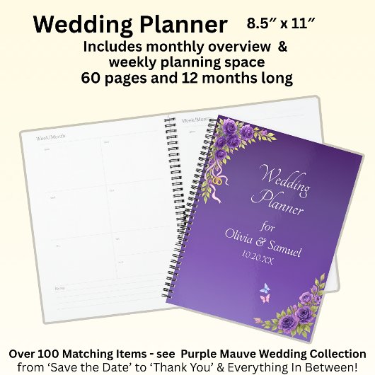 Namen & datum paarse mauve bloemen & wit toevoegen planner