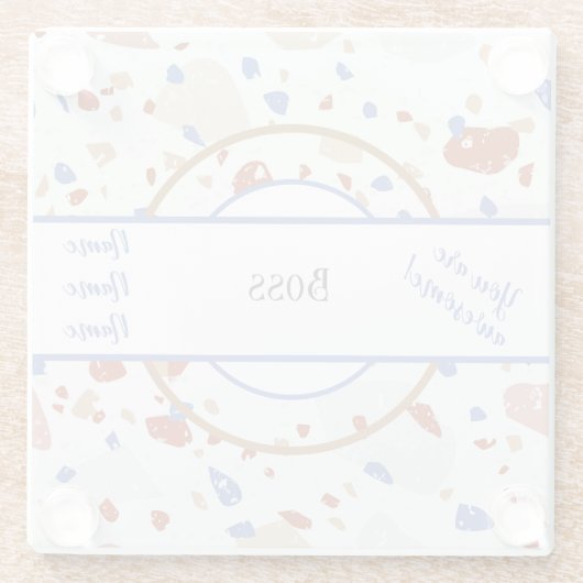 Namen | Earth Tones & Blues Terrazzo Patroon Baas Glazen Onderzetter (Achterkant)