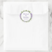 Namen Elegante Paarse Wisteria Bloemenbruiloft Ronde Sticker (Tas)