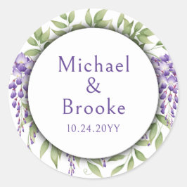Namen Elegante Paarse Wisteria Bloemenbruiloft Ronde Sticker