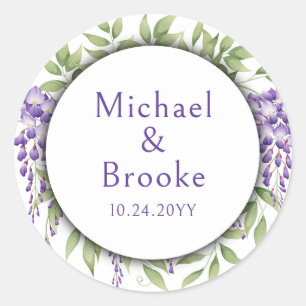 Namen Elegante Paarse Wisteria Bloemenbruiloft Ronde Sticker