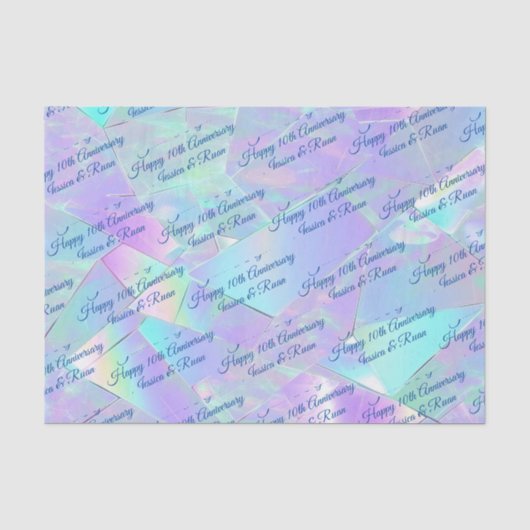 Namen Elk Jaar Jubileum Blauw Script Iridescent Tissuepapier (Voorkant)