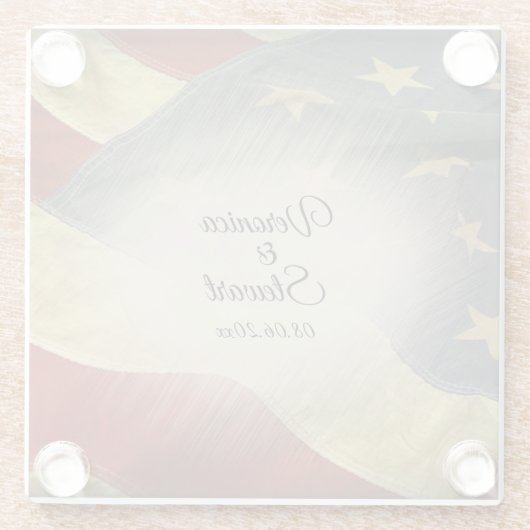 Namen en datum van de Amerikaanse vlag Glazen Onderzetter (Achterkant)