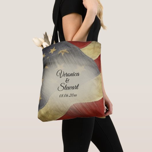 Namen en datum van de Amerikaanse vlag Tote Bag (Dichtbij)