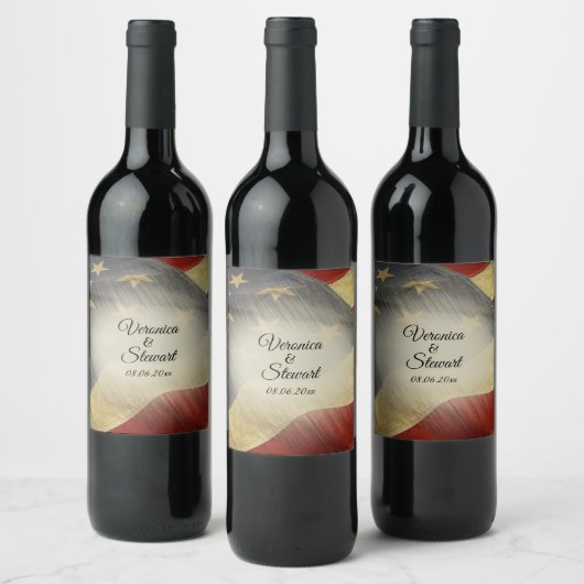 Namen en datum van de Amerikaanse vlag Wijn Etiket (Flessen)
