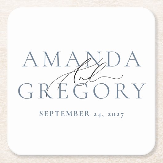 Namen en datum van Elegant-koppels voor script Kartonnen Onderzetters (Voorkant)
