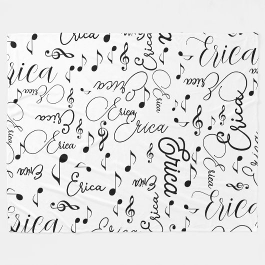 Namen en gespikkelde muzieknoten zwart-wit fleece deken (Voorkant (Horizontaal))