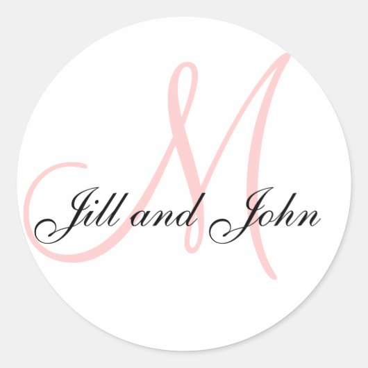 Namen en Initiaal Monogram Sticker Wit Roze (Voorkant)