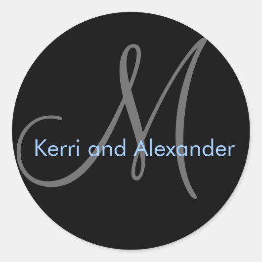 Namen en Initiaal Monogram Sticker Zwart-Blauw (Voorkant)