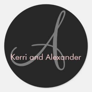 Namen en Initiaal Monogram Sticker Zwart en Roze