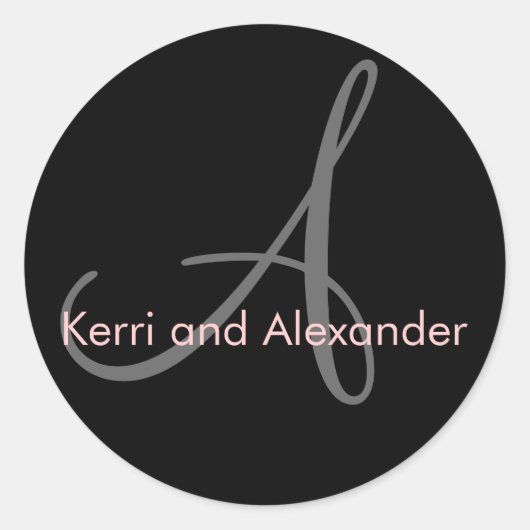 Namen en Initiaal Monogram Sticker Zwart en Roze (Voorkant)