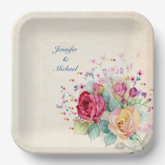 Namen en tekstweddenschap van Rozen personaliseren Papieren Bordje (Voorkant)